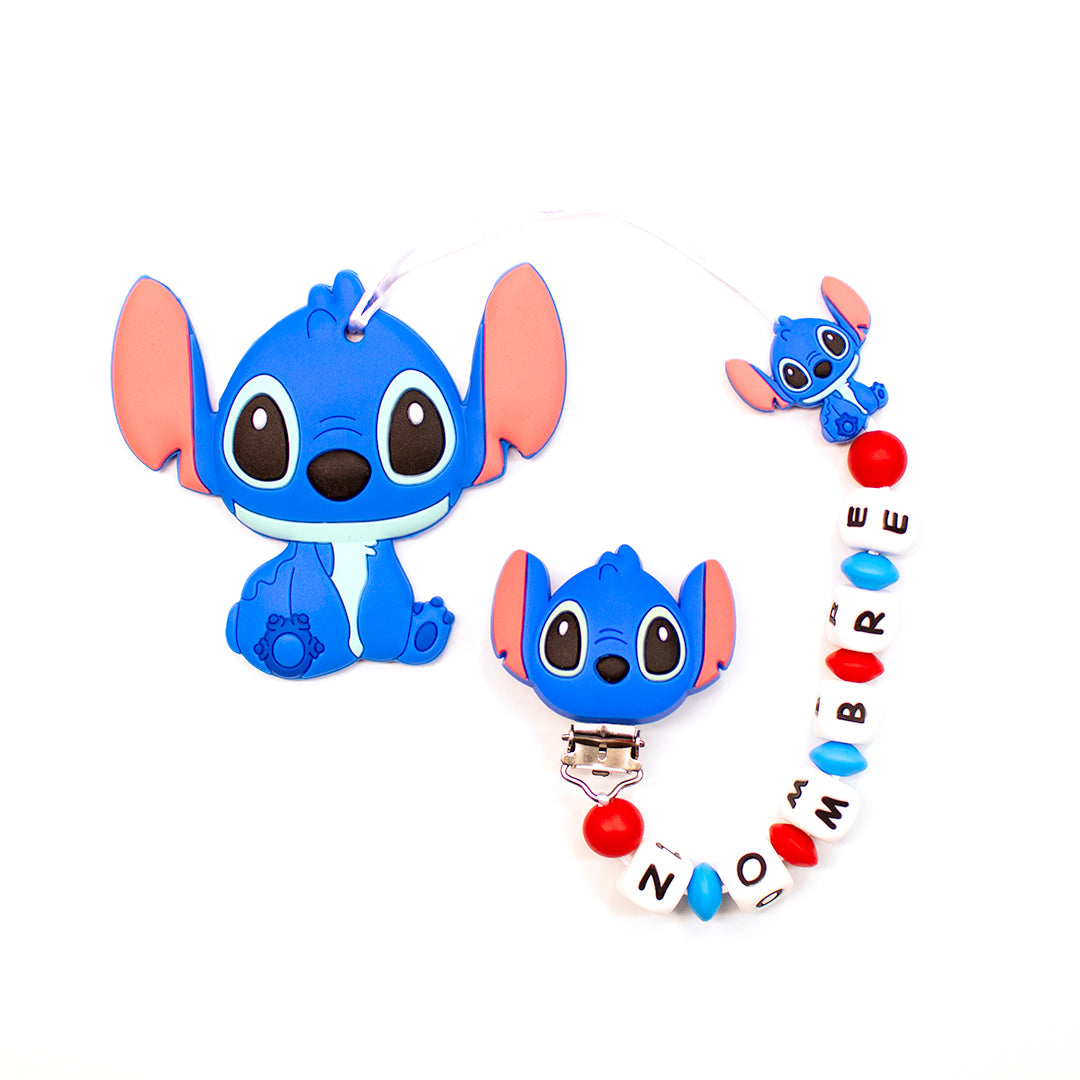 Chupetero Exclusivo 100% Silicona Stitch + Mordedor Silicona