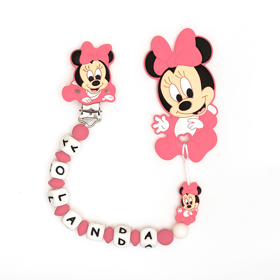 Chupetero Exclusivo 100% Silicona Minnie Mouse Rosa + Mordedor Silicona