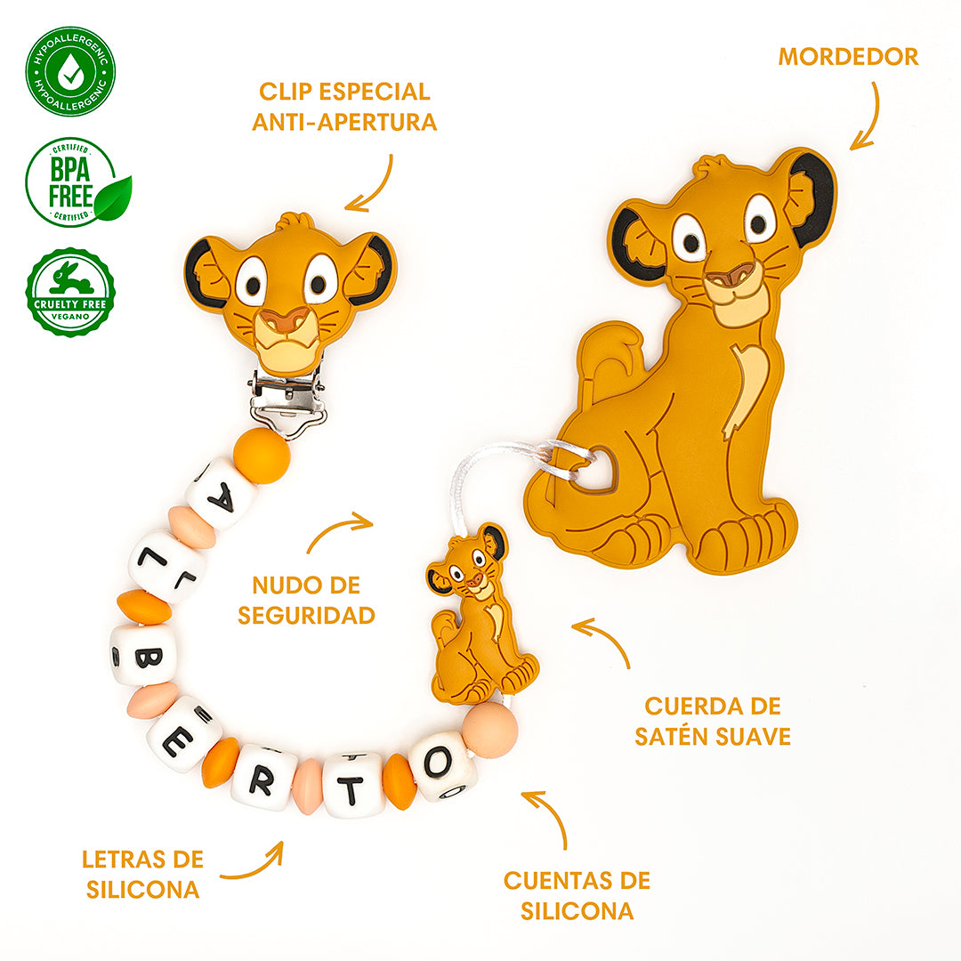 Chupetero Exclusivo 100% Silicona Rey Leon + Mordedor Silicona