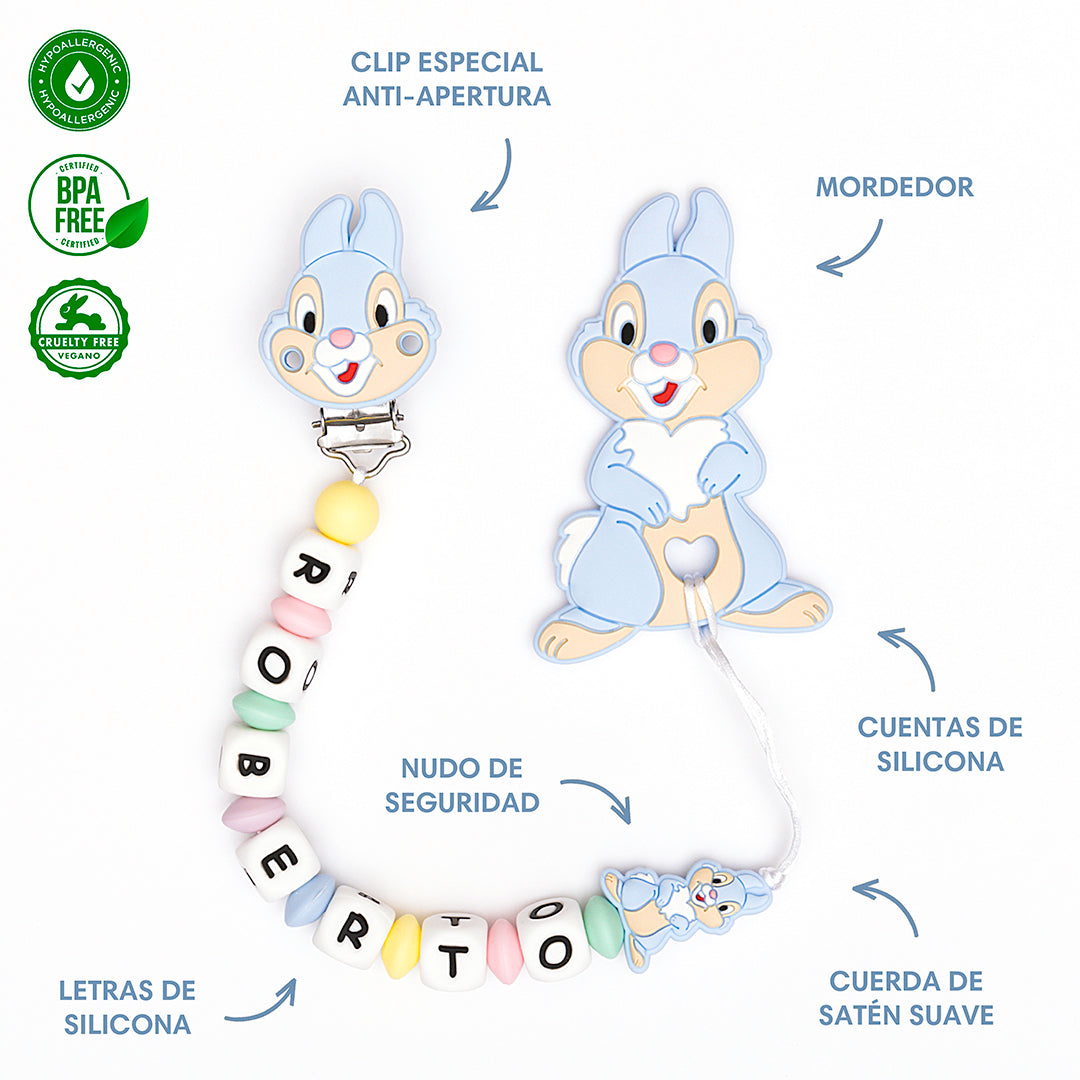 Chupetero Exclusivo 100% Silicona Tambor Azul + Mordedor Silicona