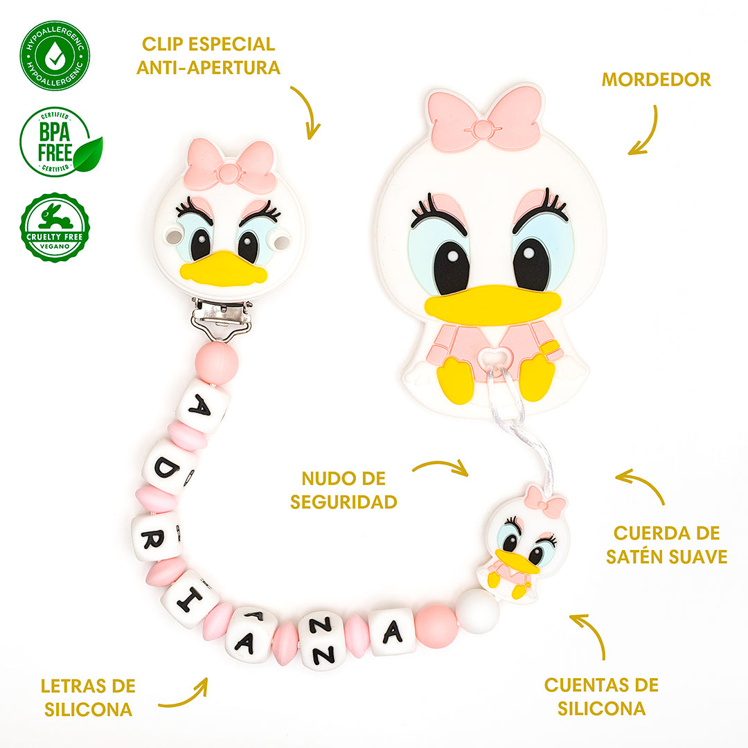 Chupetero Exclusivo 100% Silicona Pata Daisy + Mordedor Silicona