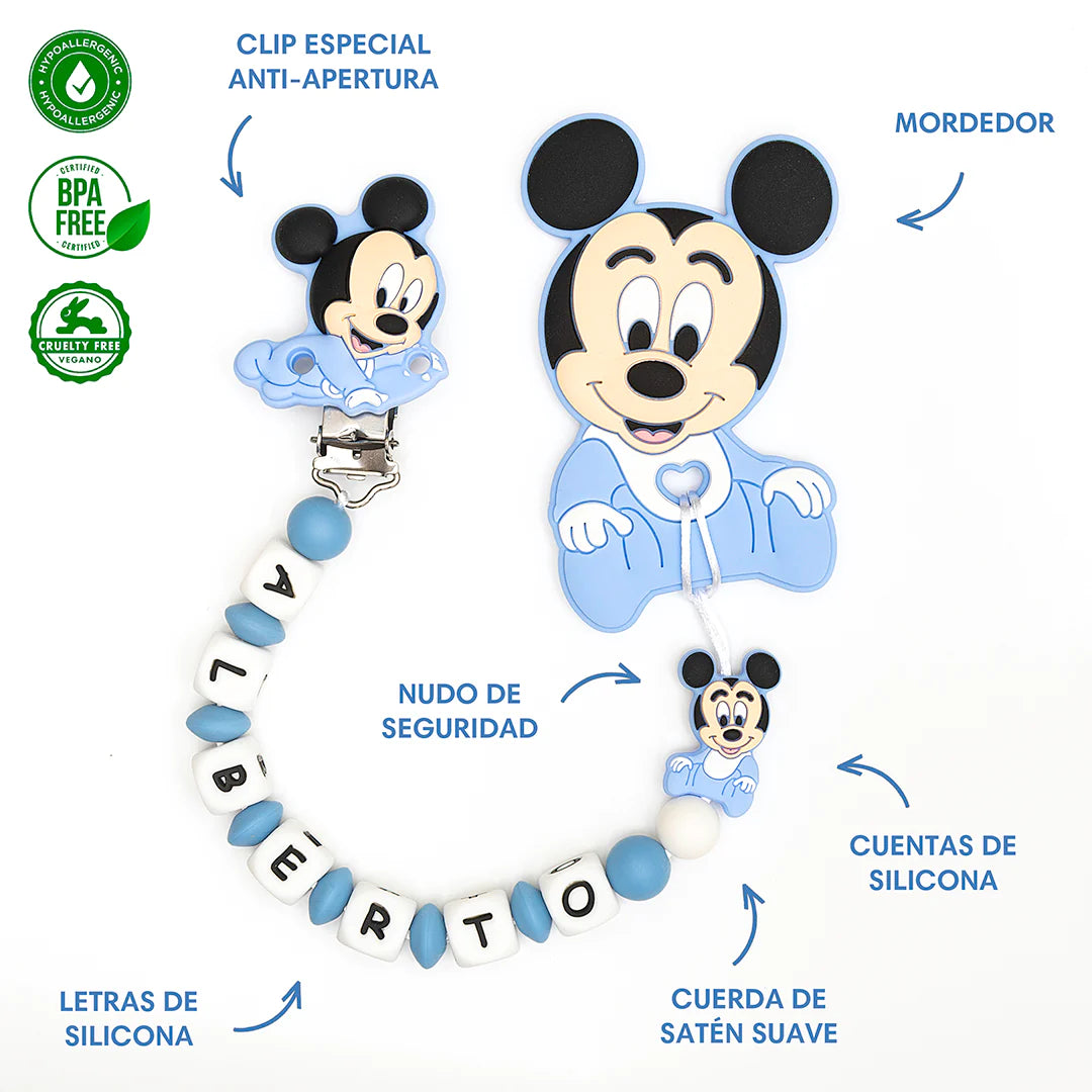 Chupetero Exclusivo 100% Silicona Mickey Mouse + Mordedor Silicona