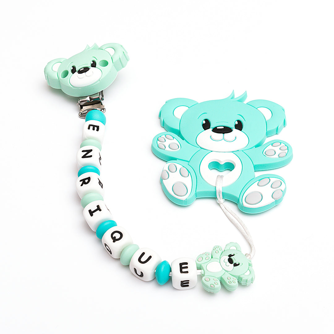 Chupetero Exclusivo 100% Silicona Oso Verde + Mordedor Silicona