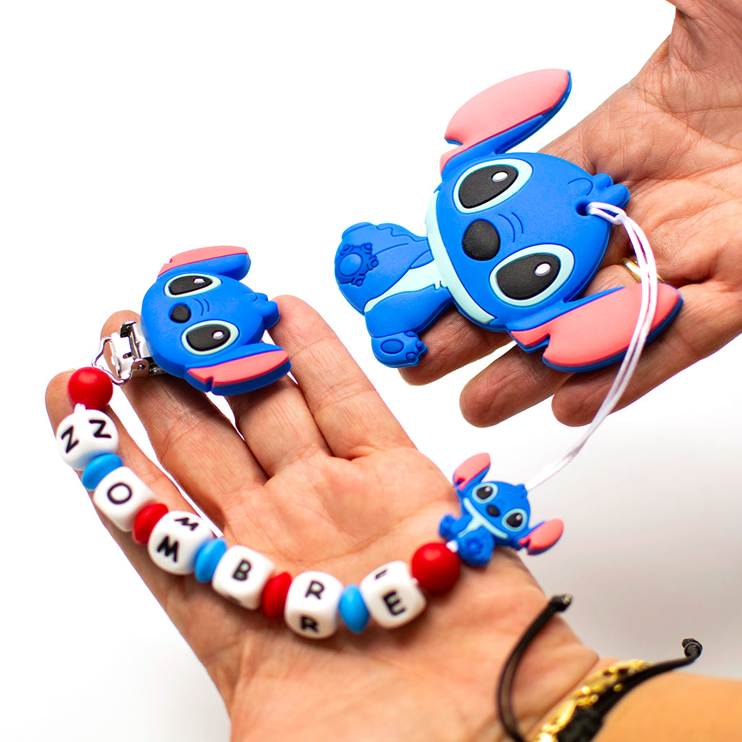 Chupetero Exclusivo 100% Silicona Stitch + Mordedor Silicona