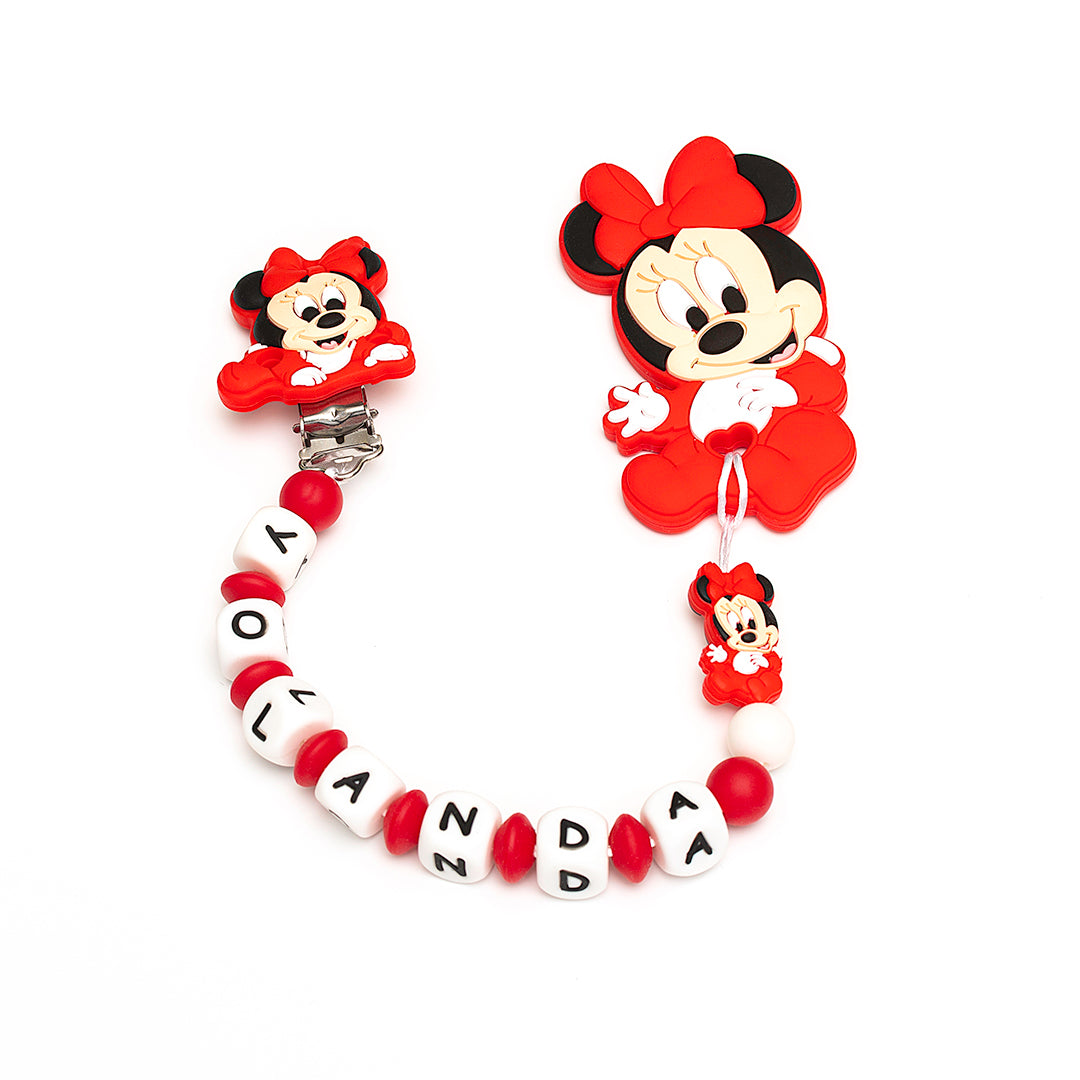 Chupetero Exclusivo 100% Silicona Minnie Mouse Roja + Mordedor Silicona