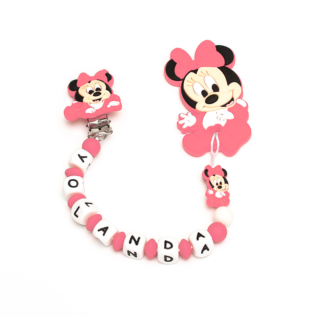 Chupetero Exclusivo 100% Silicona Minnie Mouse Rosa + Mordedor Silicona