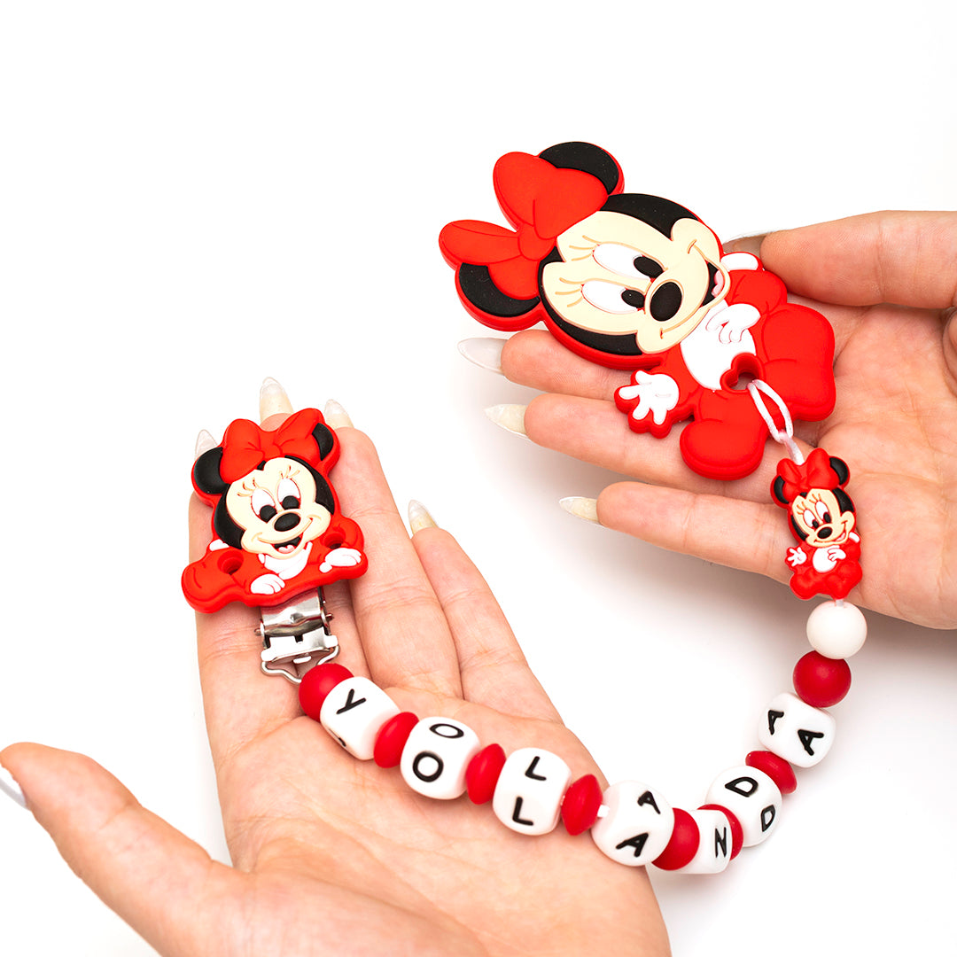 Chupetero Exclusivo 100% Silicona Minnie Mouse Roja + Mordedor Silicona
