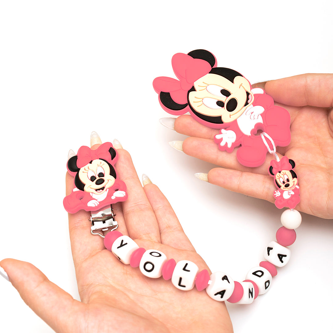 Chupetero Exclusivo 100% Silicona Minnie Mouse Rosa + Mordedor Silicona
