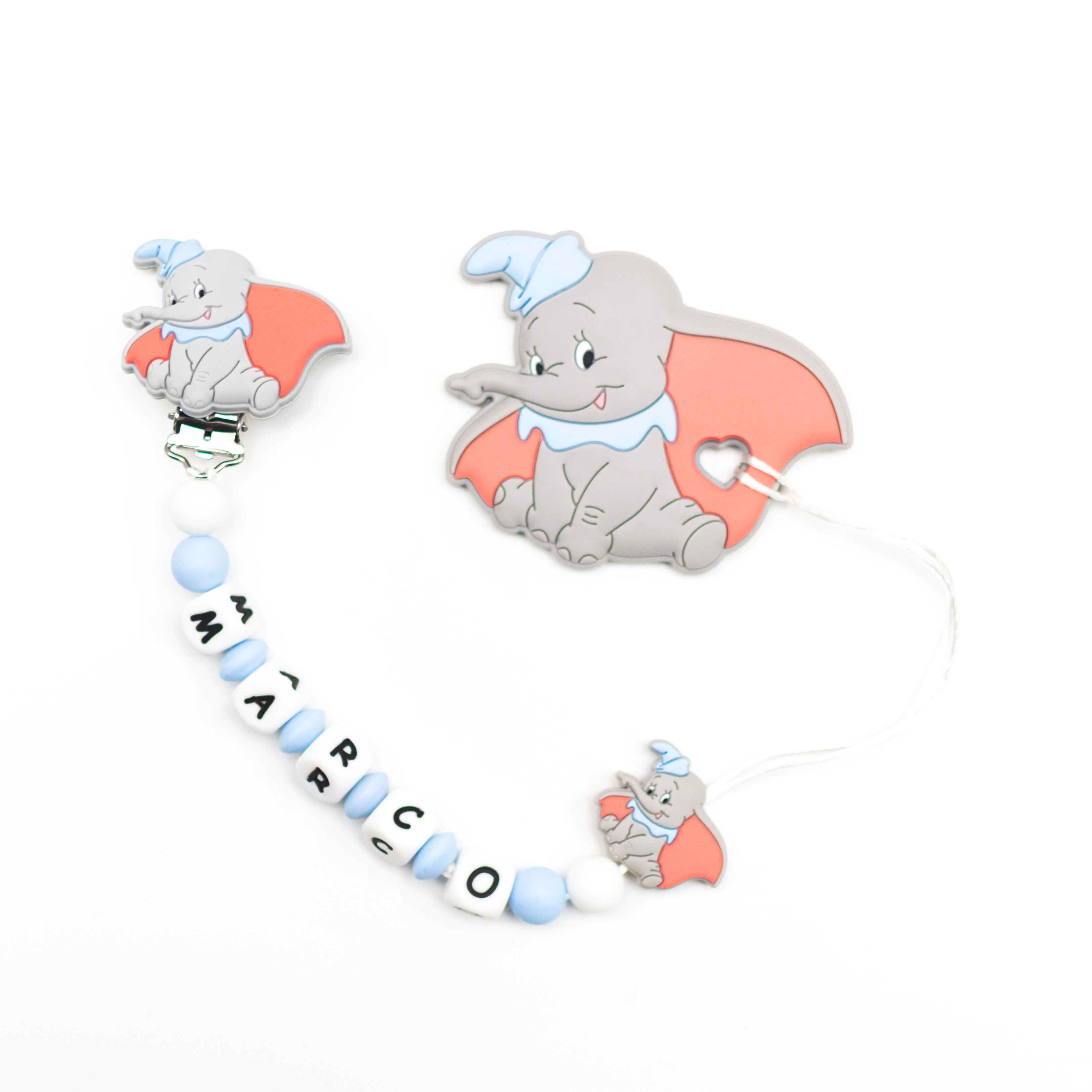 Chupetero Exclusivo 100% Silicona Dumbo Azul + Mordedor Silicona