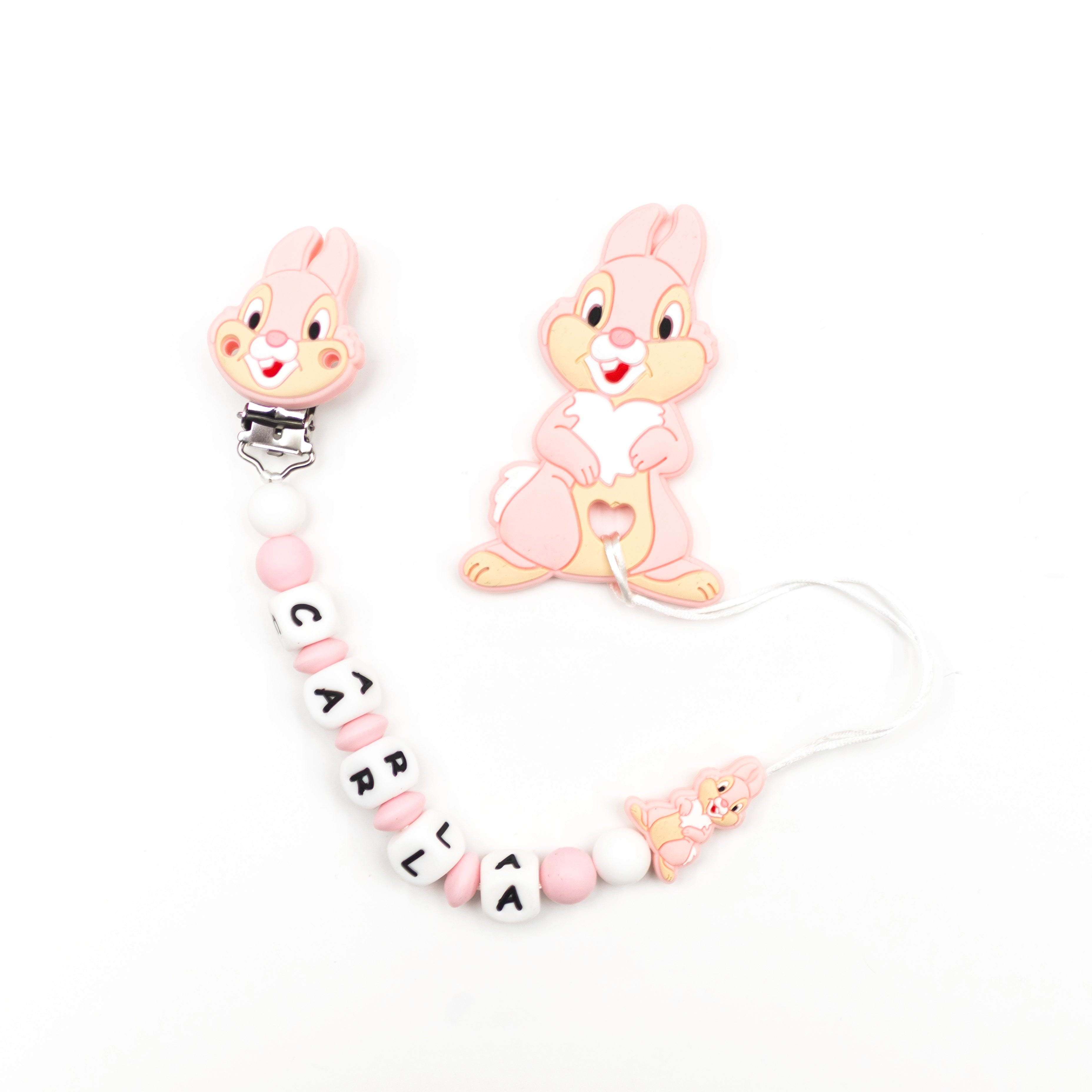 Chupetero Exclusivo 100% Silicona Tambor Rosa + Mordedor Silicona