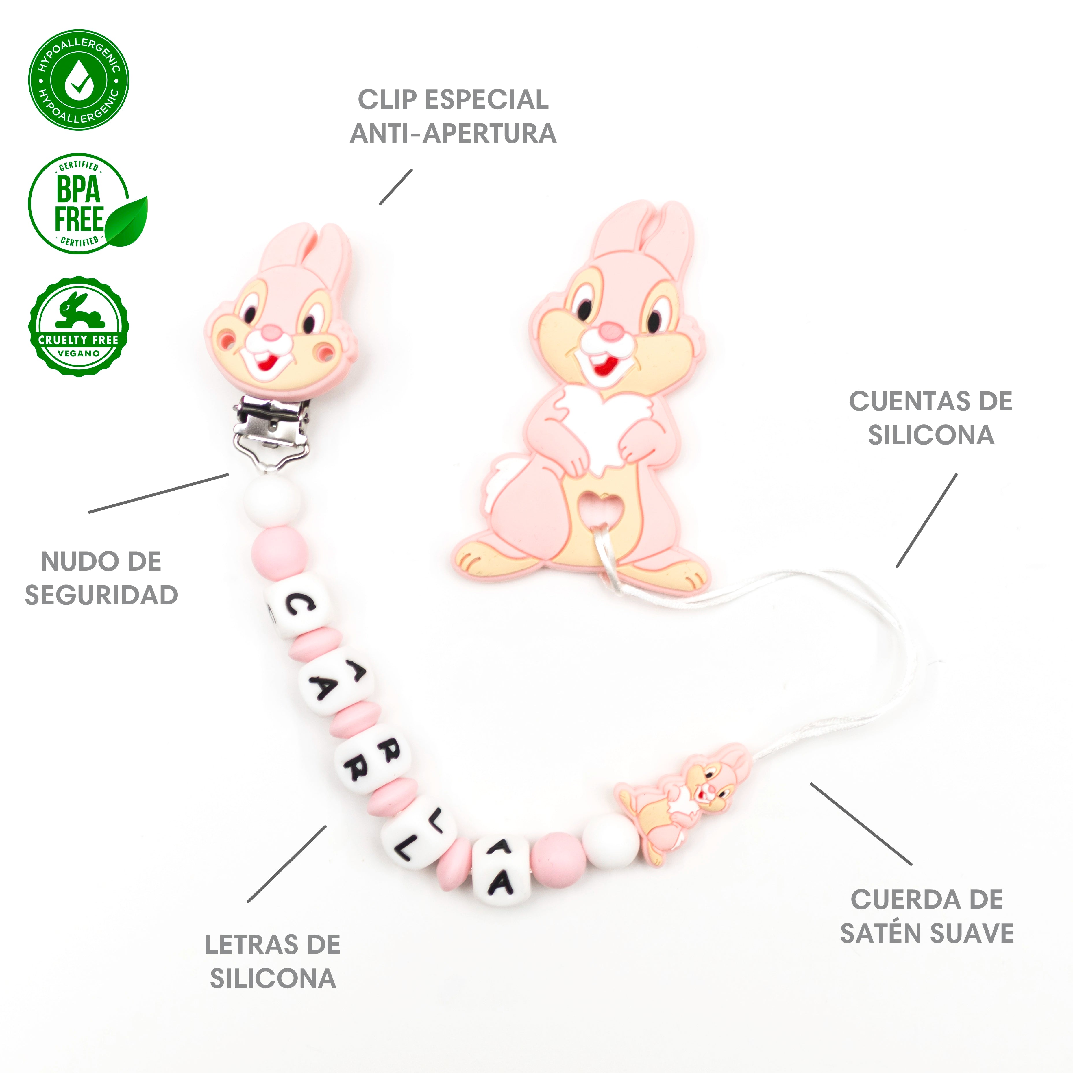 Chupetero Exclusivo 100% Silicona Tambor Rosa + Mordedor Silicona