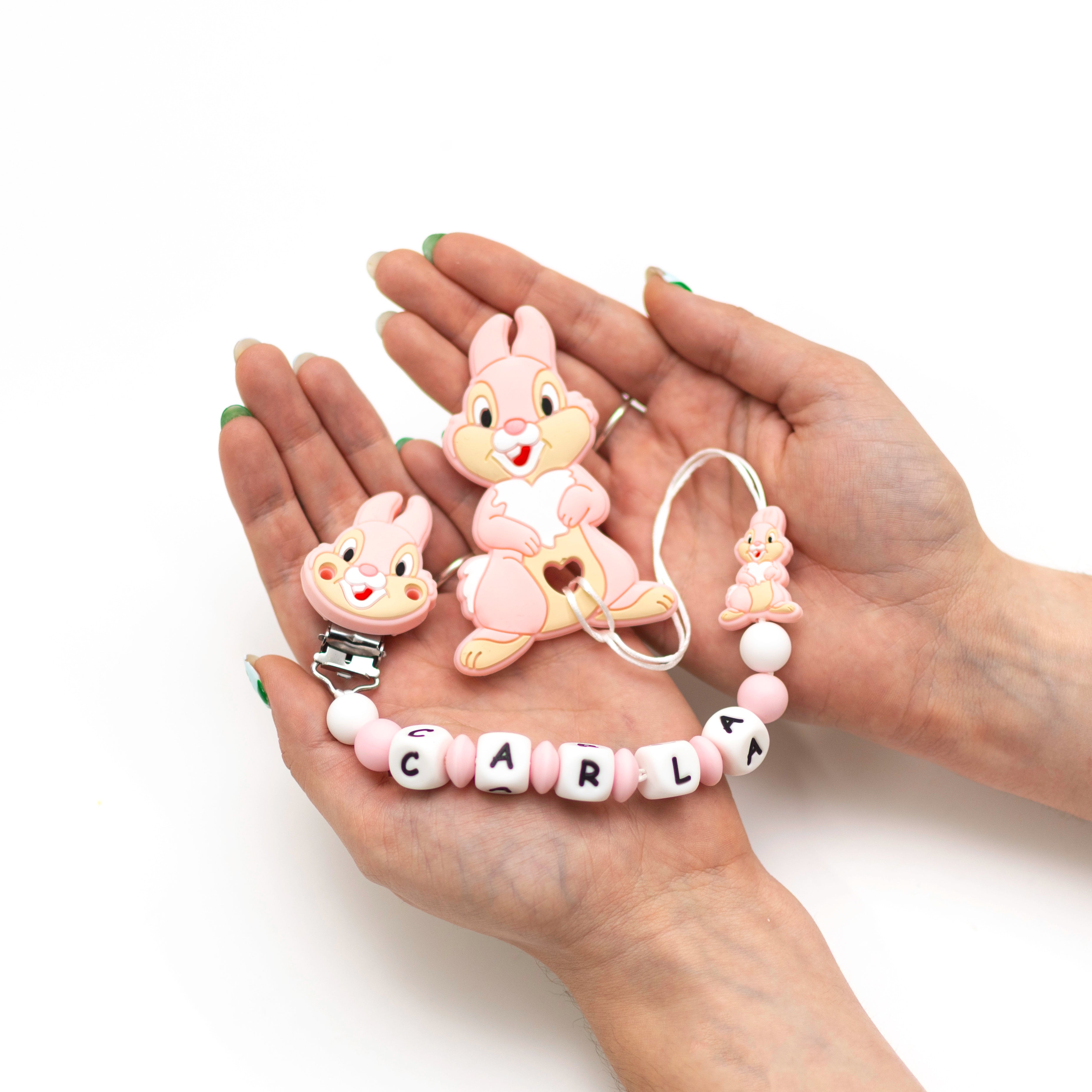 Chupetero Exclusivo 100% Silicona Tambor Rosa + Mordedor Silicona