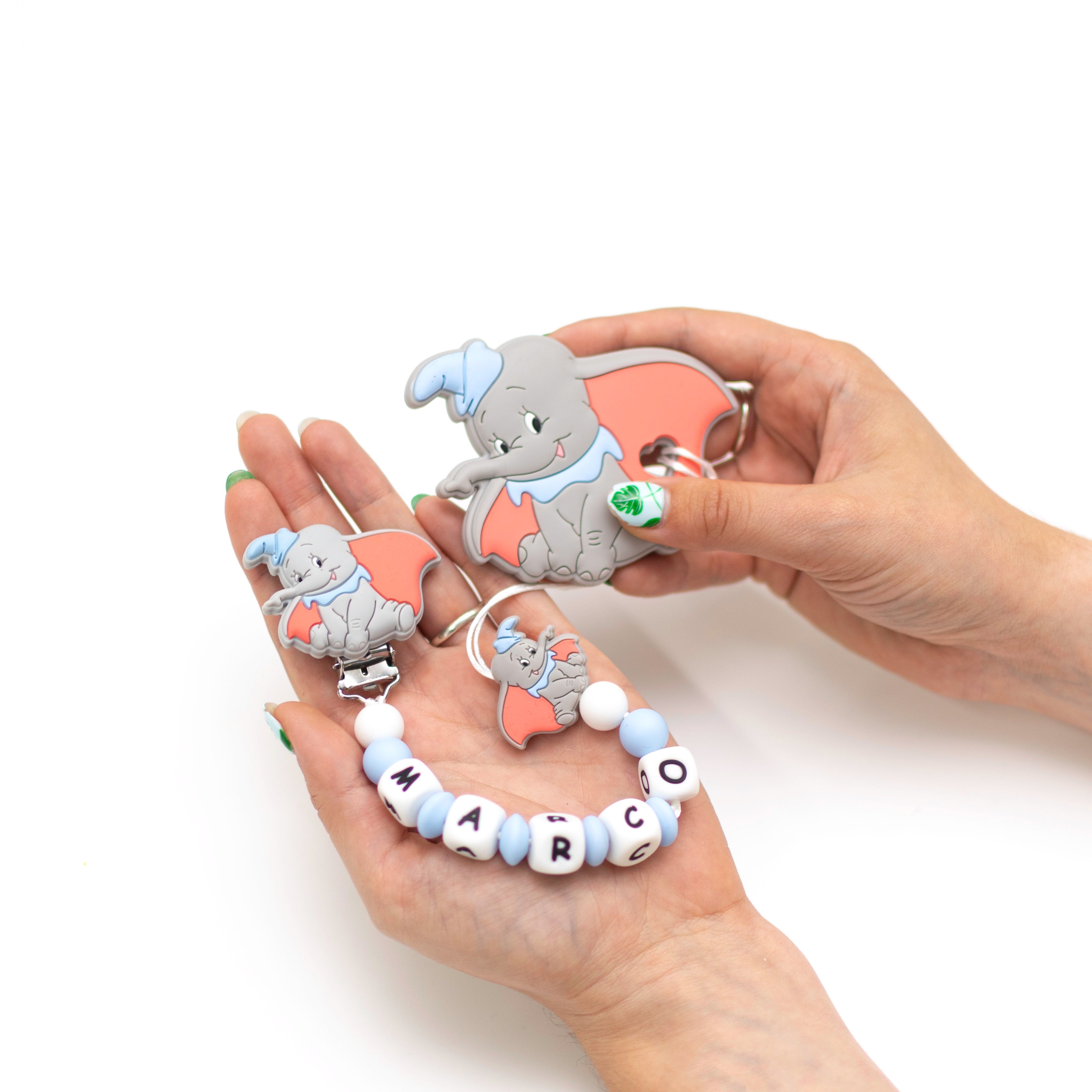 Chupetero Exclusivo 100% Silicona Dumbo Azul + Mordedor Silicona